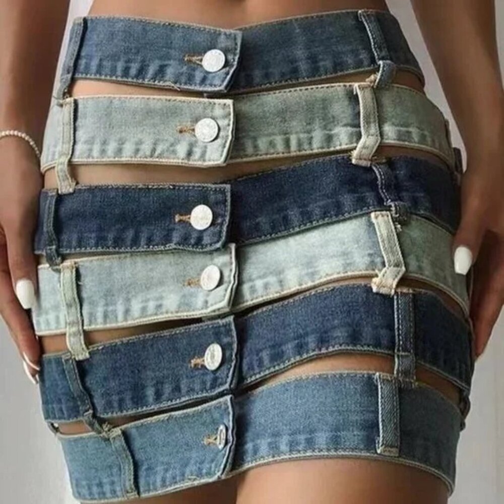 Multistory Cutout Column Mini Skirt